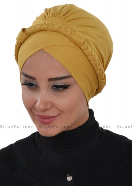 Olivia - Turbante De Algodón Mostaza - Ayse Turban