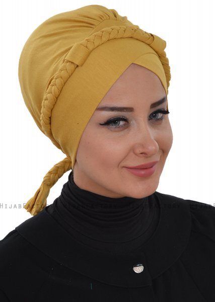 Olivia - Turbante De Algodón Mostaza - Ayse Turban