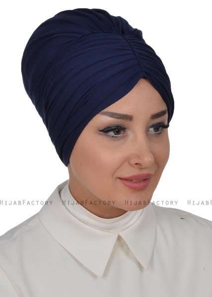 Wilma - Turbante De Algodón Azul Marino - Ayse Turban