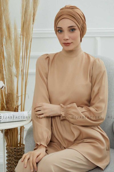 Linda - Turbante De Algodón Marrón Claro