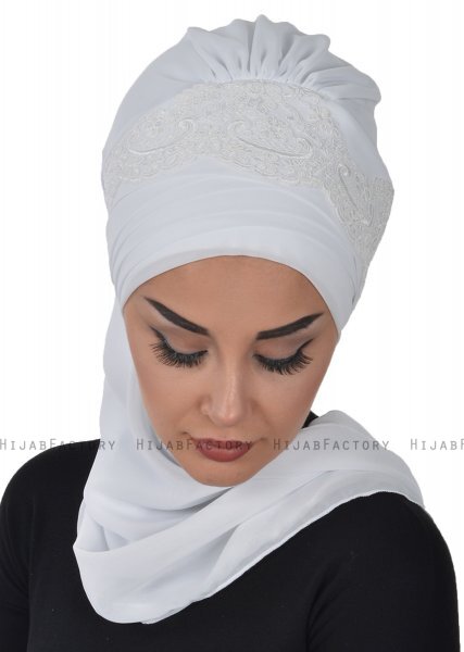 Celine - Turbante Chiffon Blanco - Ayse Turban