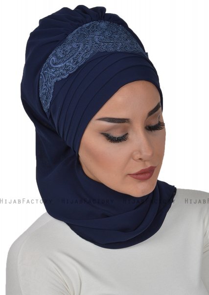 Celine - Turbante Chiffon Azul Marino - Ayse Turban