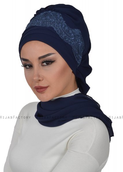 Celine - Turbante Chiffon Azul Marino - Ayse Turban