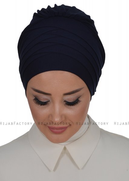 Monica - Turbante De Algodón Azul Marino - Ayse Turban