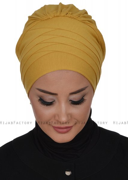 Monica - Turbante De Algodón Mostaza - Ayse Turban