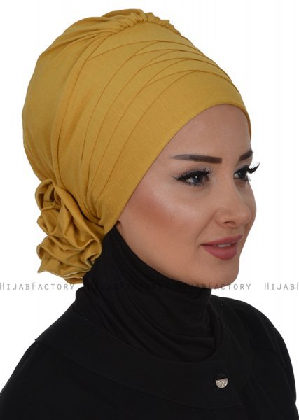 Monica - Turbante De Algodón Mostaza - Ayse Turban