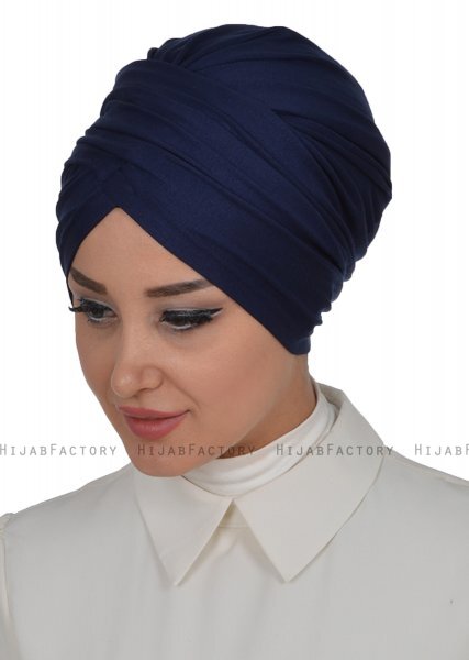 Fiona - Turbante De Algodón Azul Marino - Ayse Turban