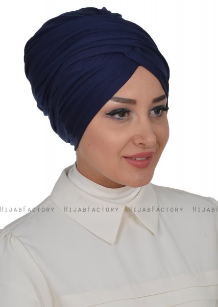 Fiona - Turbante De Algodón Azul Marino - Ayse Turban