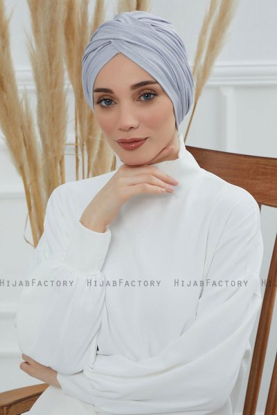 Fiona - Turbante De Algodón Gris Claro