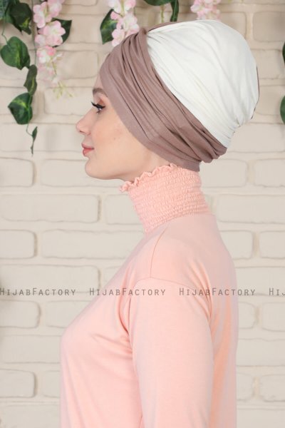 Fiona - Turbante De Algodón Taupe Oscuro & Crema