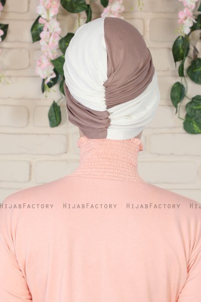 Fiona - Turbante De Algodón Taupe Oscuro & Crema
