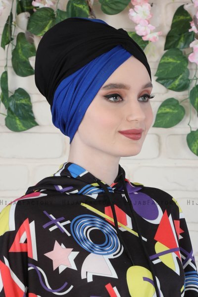 Fiona - Turbante De Algodón Negro & Azul