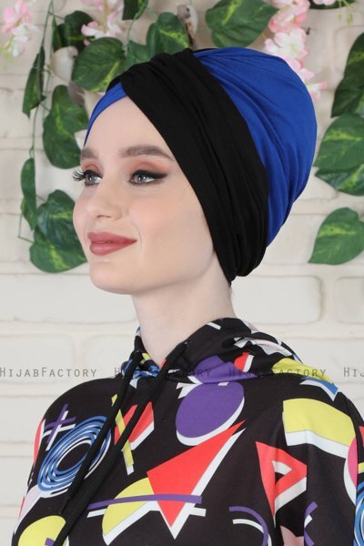 Fiona - Turbante De Algodón Negro & Azul