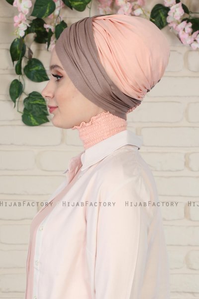 Fiona - Turbante De Algodón Taupe Oscuro & Rosa De Antaño
