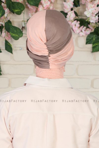 Fiona - Turbante De Algodón Taupe Oscuro & Rosa De Antaño