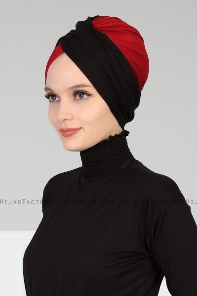 Fiona - Turbante De Algodón Negro & Burdeos
