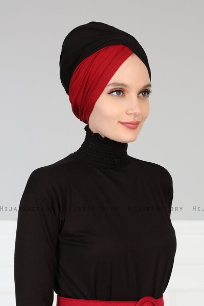 Fiona - Turbante De Algodón Negro & Burdeos