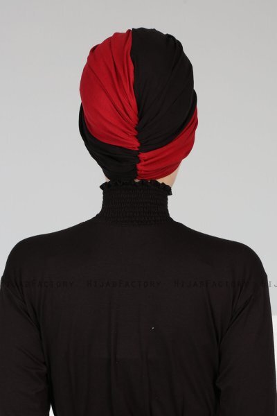 Fiona - Turbante De Algodón Negro & Burdeos