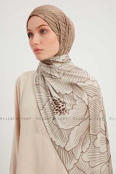 Fadime - Hijab Estampada Marrón Claro