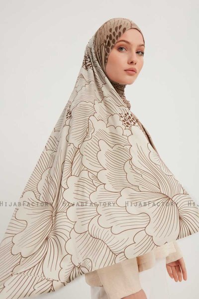 Fadime - Hijab Estampada Marrón Claro