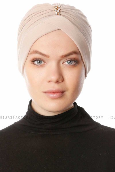 Arwa - Turbante Crepe Chiffon Beige - Sehr-i Sal