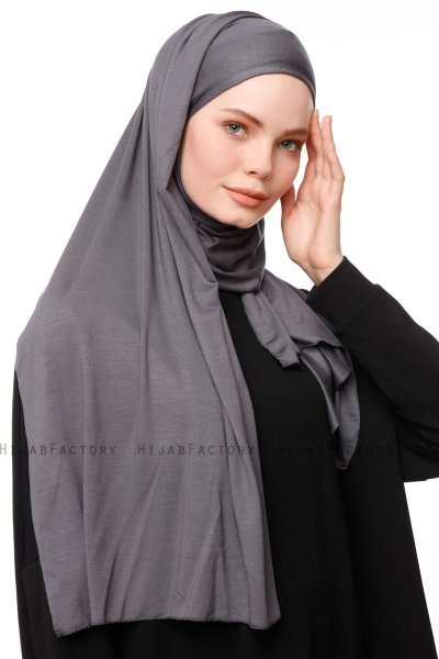 Asya - Hijab Práctico Viscosa Gris Oscuro