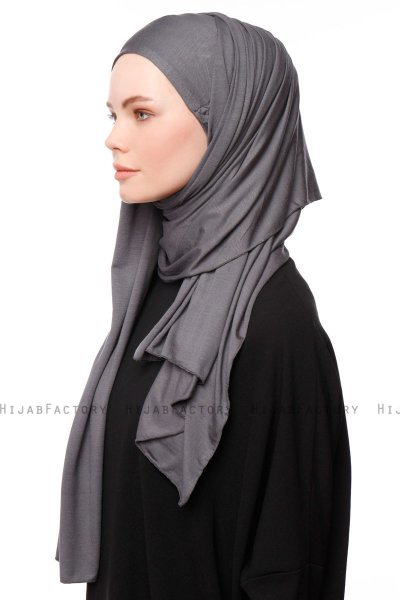 Asya - Hijab Práctico Viscosa Gris Oscuro