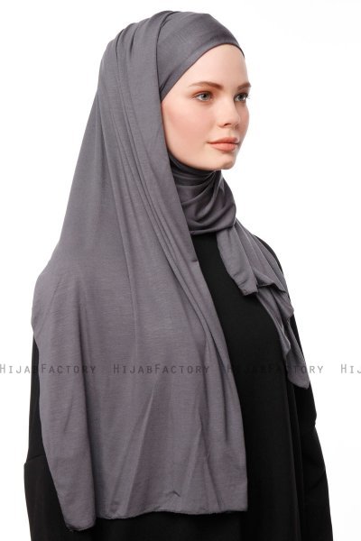 Asya - Hijab Práctico Viscosa Gris Oscuro