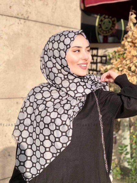 Atika - Hijab Estampado De Algodón Gris - Mirach