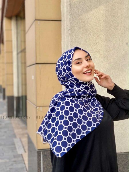 Atika - Hijab Estampado De Algodón Azul Marino - Mirach