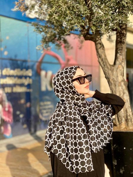 Atika - Hijab Estampado De Algodón Negro - Mirach