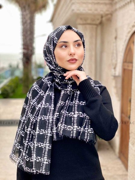 Ayah - Hijab Estampado De Algodón Negro - Mirach