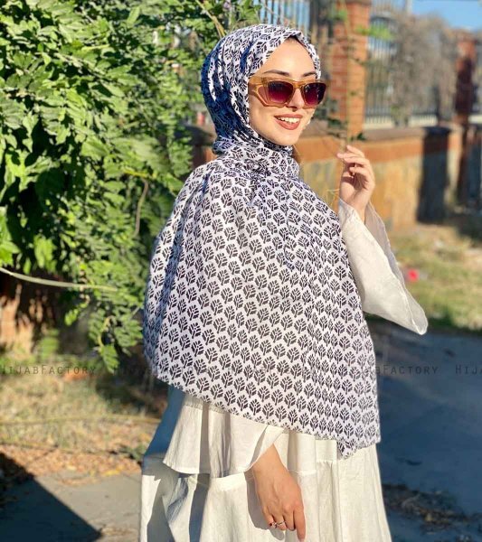 Basimah - Hijab Estampado De Algodón Blanco