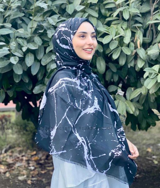 Benazir - Hijab Estampado De Algodón Negro