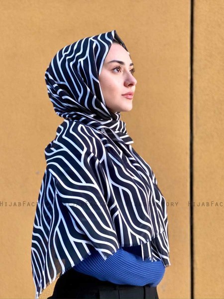 Berrin - Hijab Estampado De Algodón Negro - Mirach