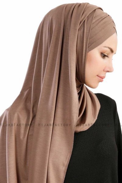 Cansu Mörk Taupe 3X Jersey Hijab Sjal 200909-4