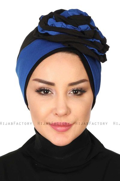 Clara - Turbante De Algodón Azul & Negro