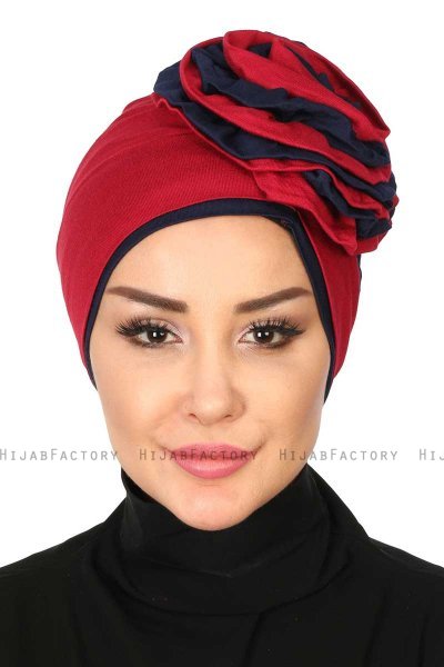 Clara - Turbante De Algodón Burdeos & Azul Marino