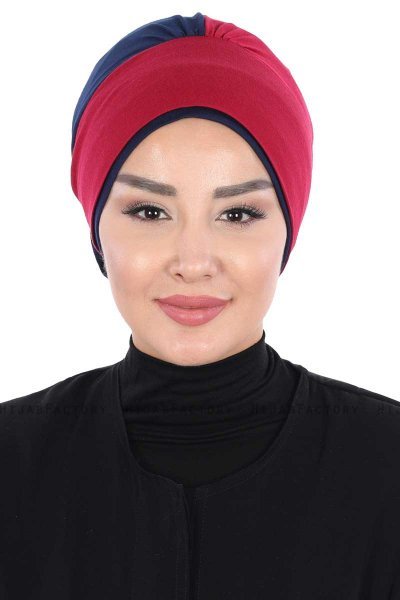 Clara - Turbante De Algodón Burdeos & Azul Marino