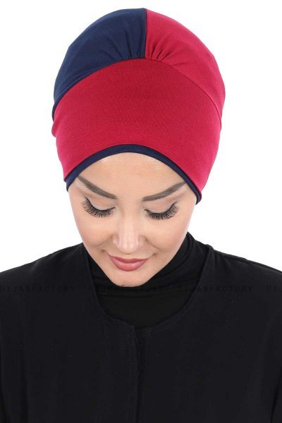 Clara - Turbante De Algodón Burdeos & Azul Marino