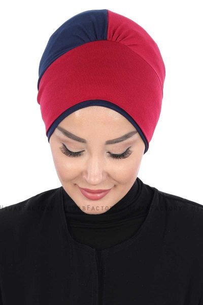 Clara - Turbante De Algodón Burdeos & Azul Marino