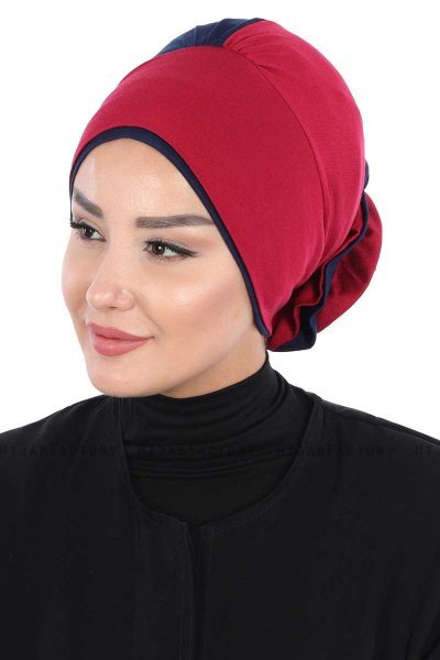 Clara - Turbante De Algodón Burdeos & Azul Marino