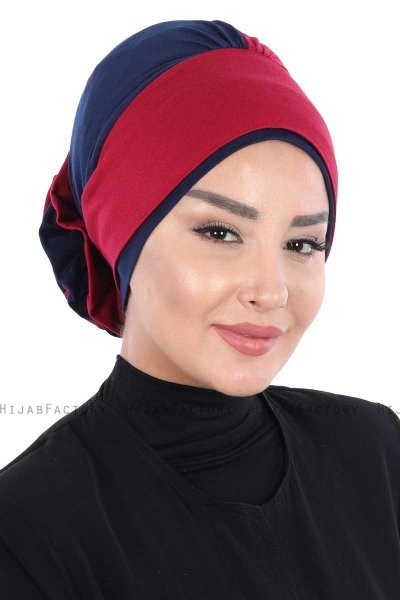 Clara - Turbante De Algodón Burdeos & Azul Marino