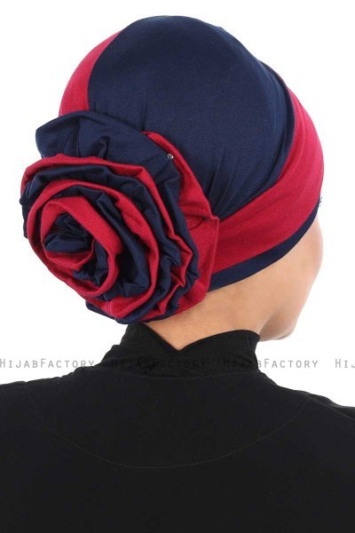 Clara - Turbante De Algodón Burdeos & Azul Marino