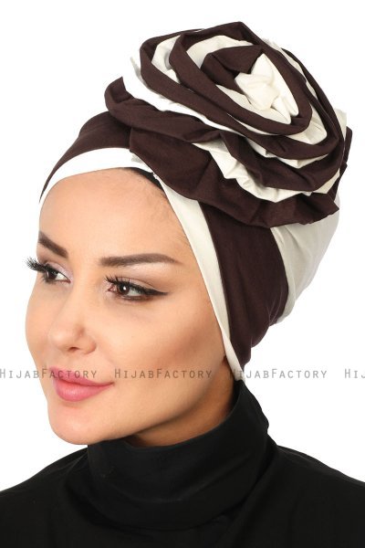 Clara - Turbante De Algodón Marrón & Crema