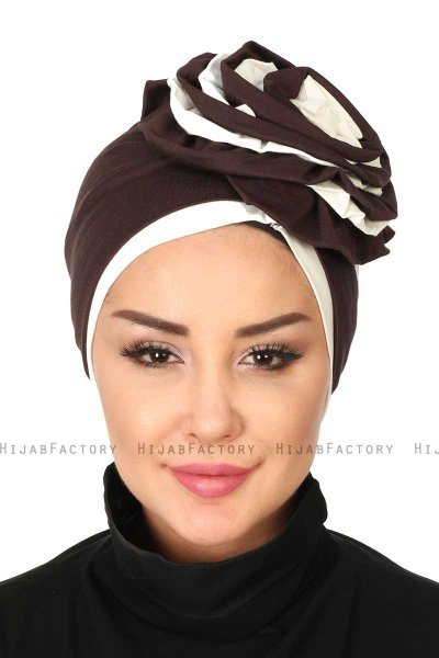 Clara - Turbante De Algodón Marrón & Crema