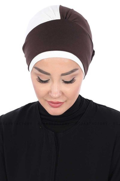 Clara - Turbante De Algodón Marrón & Crema