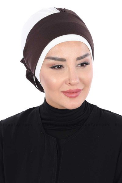 Clara - Turbante De Algodón Marrón & Crema