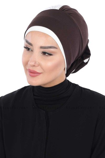 Clara - Turbante De Algodón Marrón & Crema
