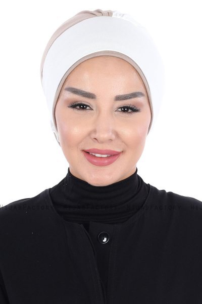 Clara - Turbante De Algodón Crema & Taupe